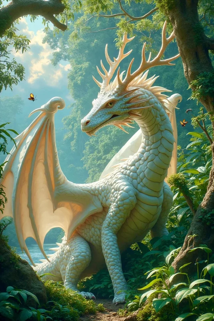 "Weißer Glücksdrache mit Hirchgeweih" 
Illustration von Jim Cooper / Pixabay